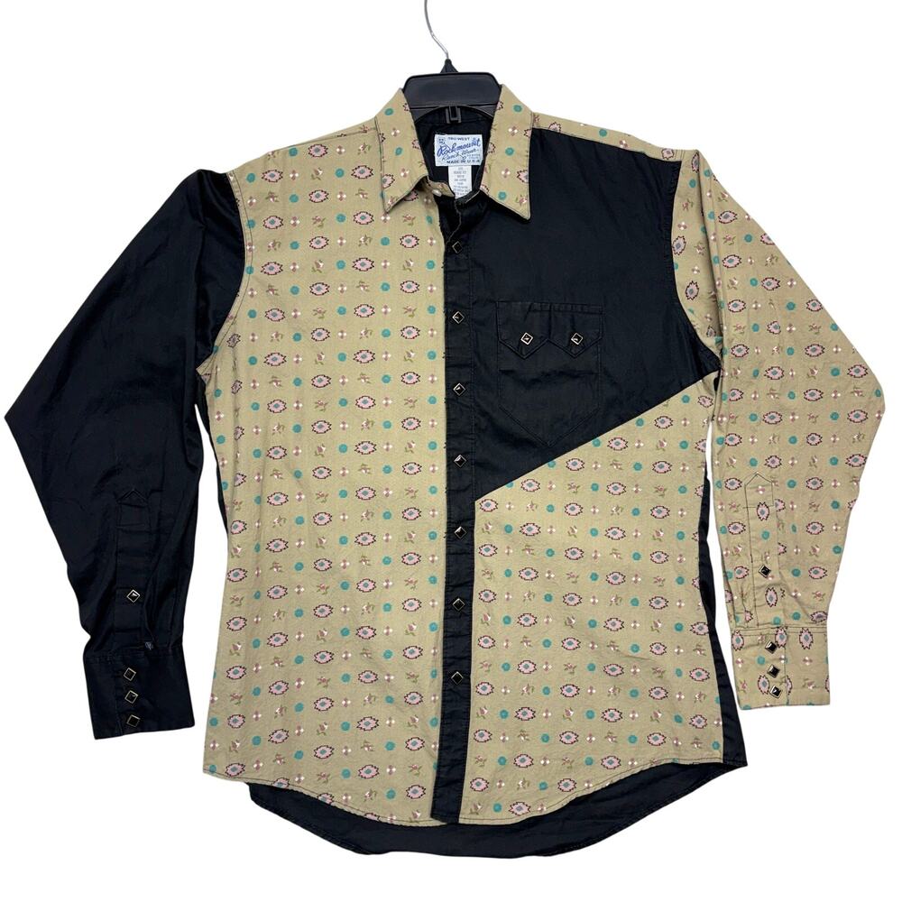 Vintage Rockmount Ranch Wear Shirt Mens Medium Two Tone Asymmetrical Western USA